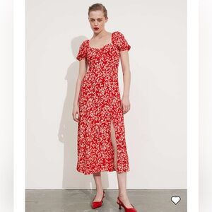 & Other Stories flowy puff sleeve midi dress red 2